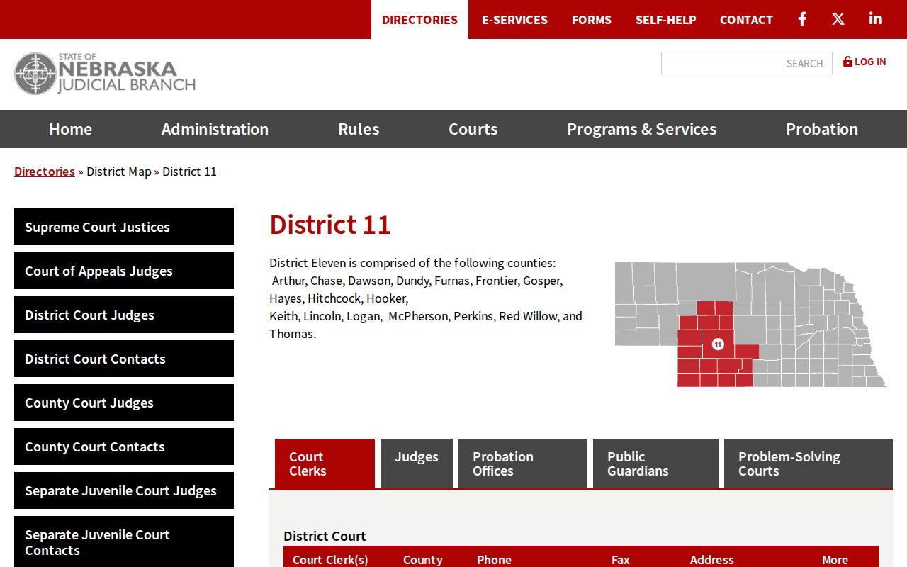 Chase County court case lookup view of Nebraska Judicial District 11