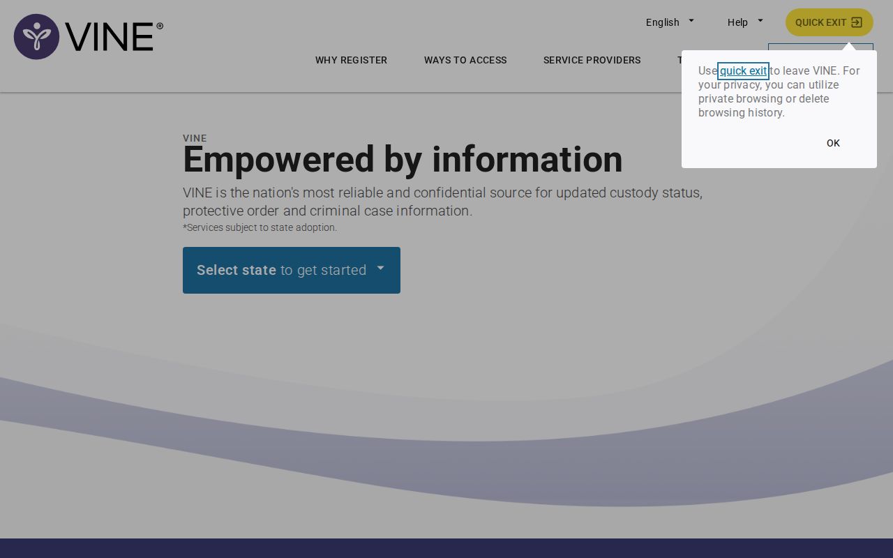 Chase County arrest and custody notification access through VINELink