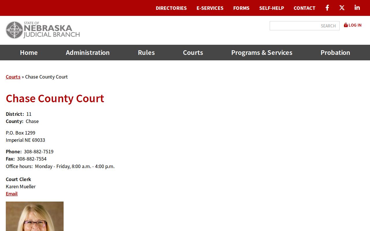 Chase County criminal records County Court contact page