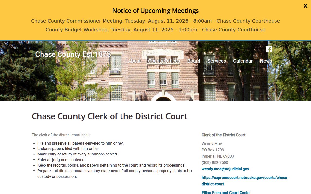 Chase County criminal case record district clerk page