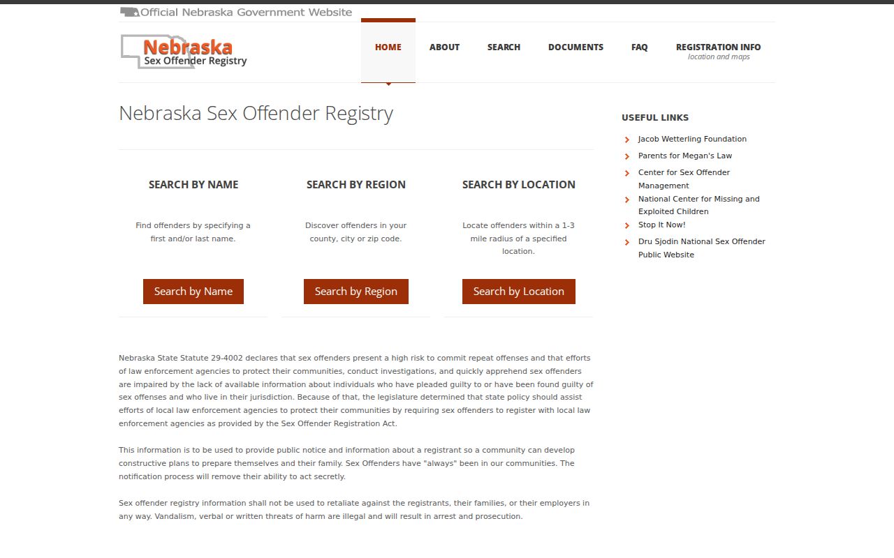 Chase County sex offender lookup on the Nebraska registry gateway