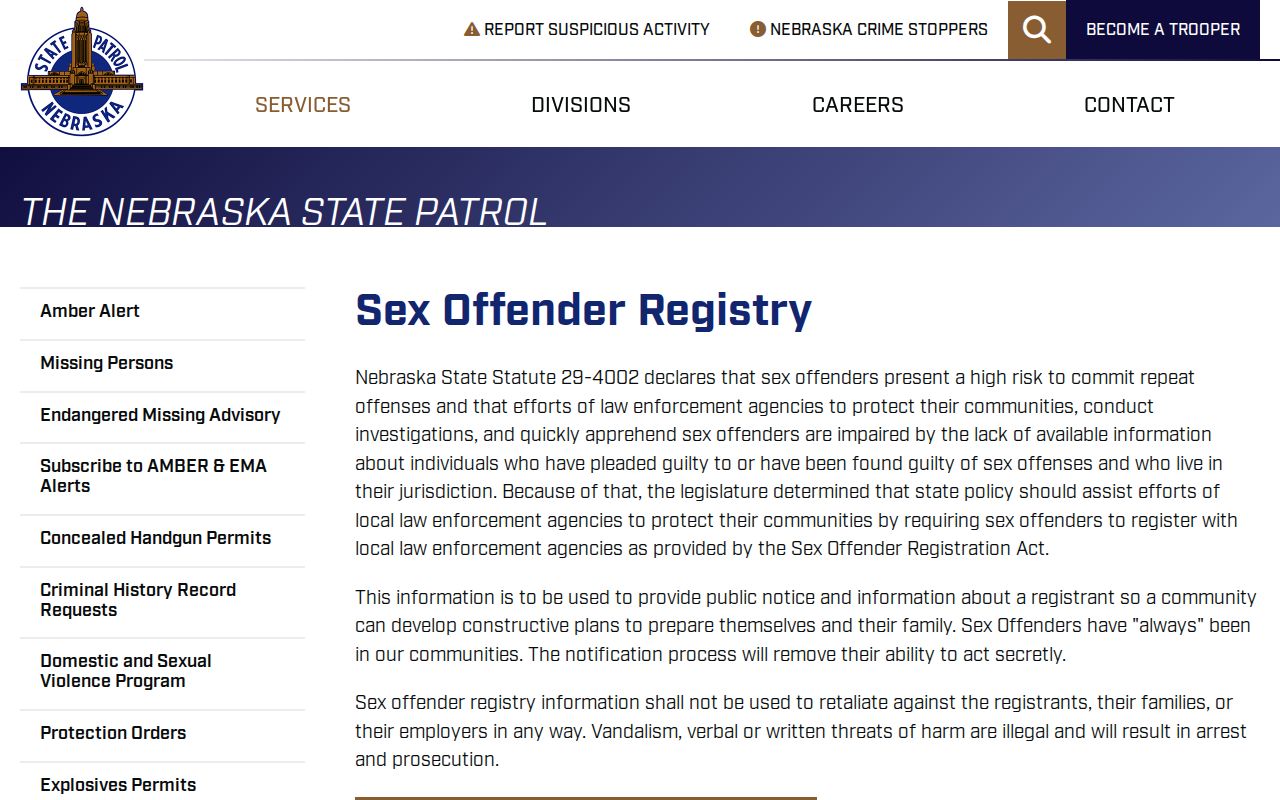 Nebraska State Patrol guidance for Chase County sex offender registry use