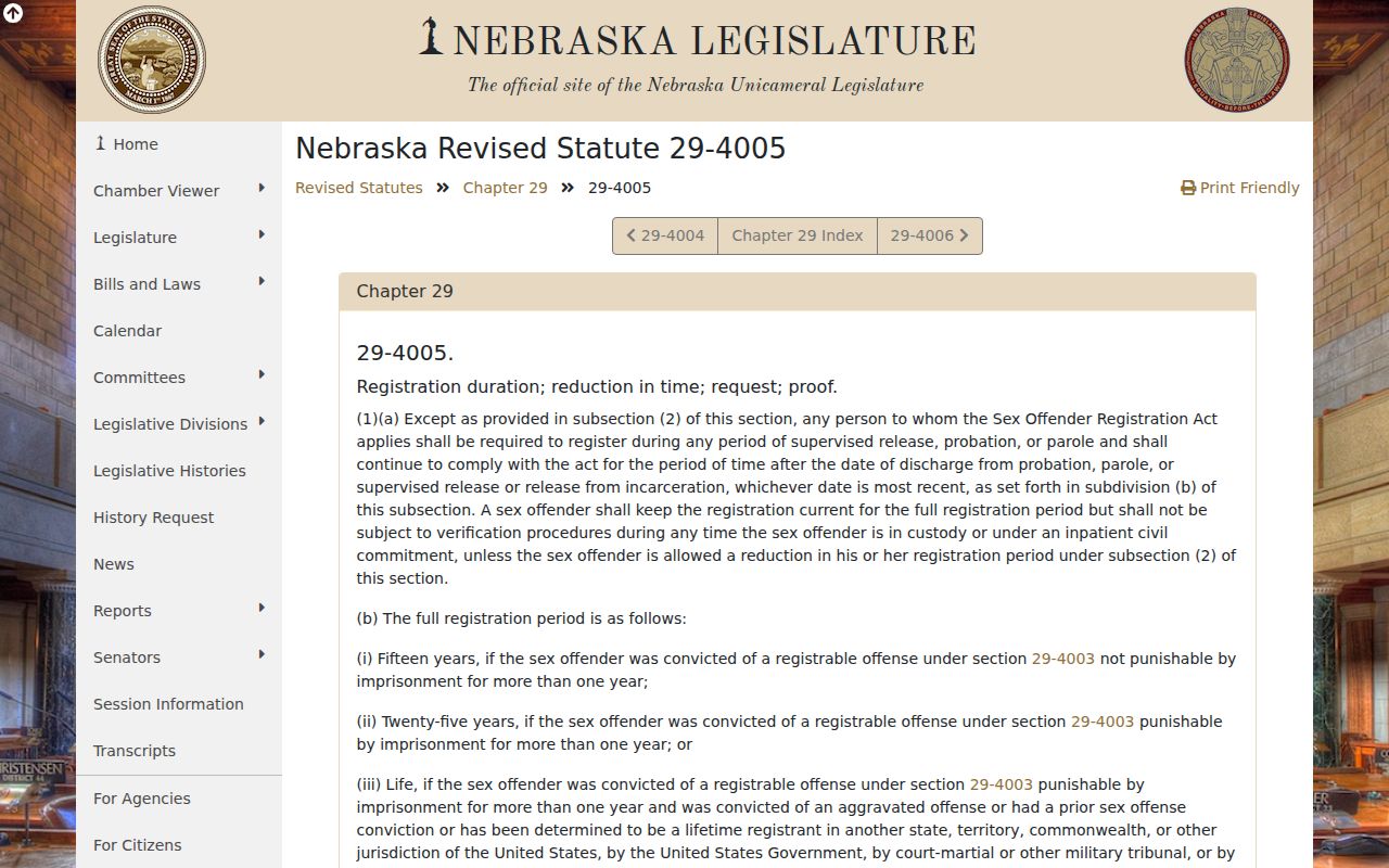 Nebraska registration duration law used for Chase County sex offender checks